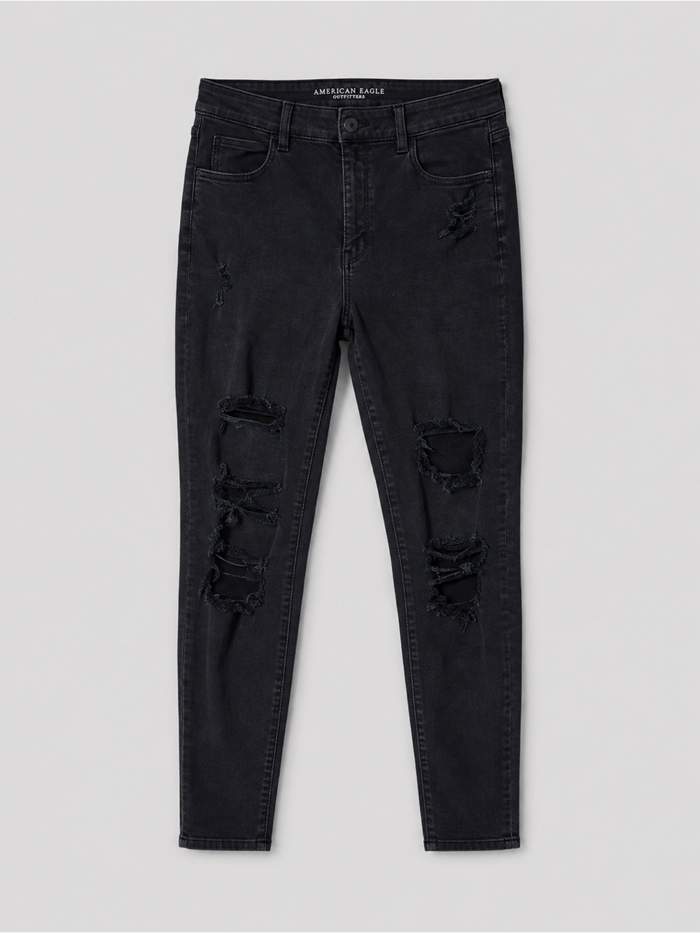 American Eagle Curvy High Rise Jeans Jeggings Size 8 Black Distressed Grunge - Picture 1 of 8